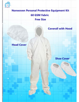 Nonwoven Personal Protective Equipment (PPE 60GSM) Free Size Kit (White)